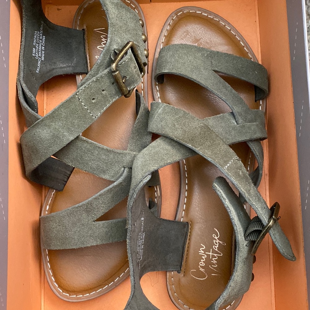 Olive Green Moss Leather Sandals